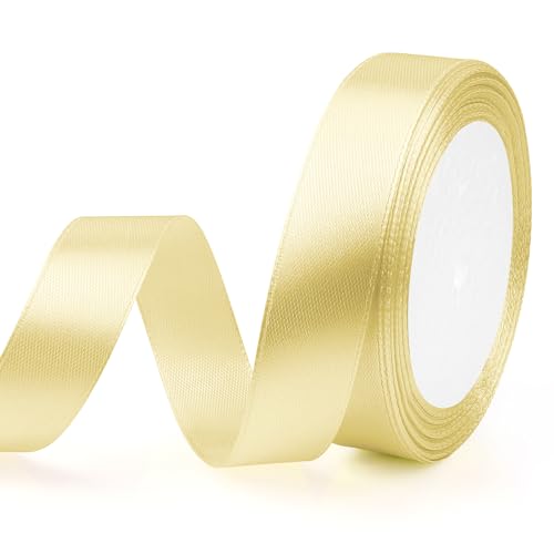 Geschenkband Champagner Satinband Champagner 20mm, 23m Gurtband Geschenkband Breit Schleifenband für Hochzeit Deko Stoffband Geburtstag Weihnachtsgeschenke Satinbänder Geschenkverpackung Gurtbänder von EmDryze