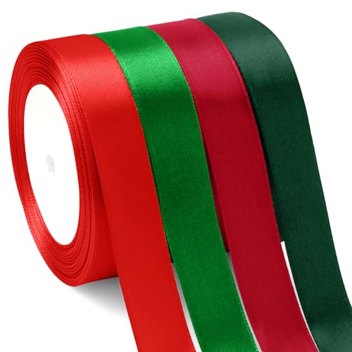 Geschenkband Weihnachten 20mm 92m Verpackungsbänder Geschenkband Rot Geschenkband Grün Weihnachtsband Red Stoffband Geschenkbänder Geschenkverpackung Weihnachten Geschenkband Set Bänder Zum Basteln von EmDryze