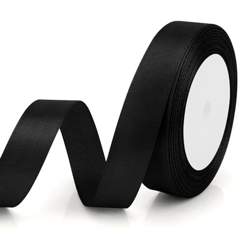 Geschenkband Schwarz Satinband Schwarz 20mm, 23m Gurtband Schleifenband für Geschenke Satinbänder für Geschenke Festival Bänder für Geschenkverpackung Weihnachtsgeschenke Seidenbänder für Geburtstag von EmDryze