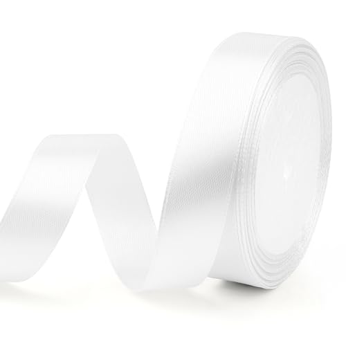 Geschenkband Weiss Weiß Gurtband Satinband Weiss 20mm, 23m Schleifenband für Hochzeit Deko Satinband Weiß für Baby Shower Geburtstags Geschenke Satinbänder Geschenkverpackung Weihnachtsgeschenke von EmDryze