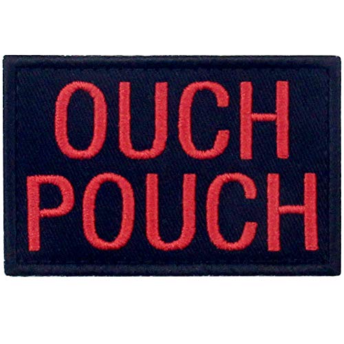 Autsch Pouch Bestickter Aufnäher mit Haken- und Flauschbänder, Rot schwarz von EmbTao