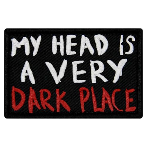 EmbTao Aufnäher mit Aufschrift "My Head is A Very Dark Place", bestickt, lustiges Biker-Abzeichen, Applikation, Klettverschluss-Emblem von EmbTao