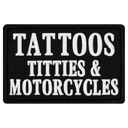 EmbTao Tattoos Titities & Motorcycles Patch Embroidered Biker Badge Fastener Hook and Loop Emblem von EmbTao