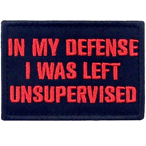 Tactical in My Defense I was Left Unsupervised Patch Embroidered Badge Applique Fastener Hook and Loop Emblem, Red & Black von EmbTao