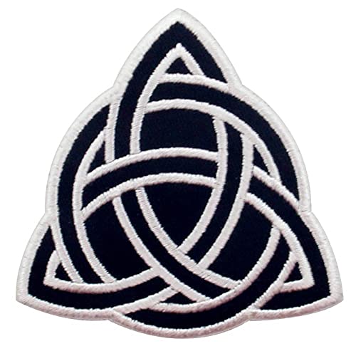 Triquetra Aufnäher mit keltischem Symbologie-Motiv, bestickt, zum Aufbügeln oder Aufnähen, Weiß / Schwarz von EmbTao