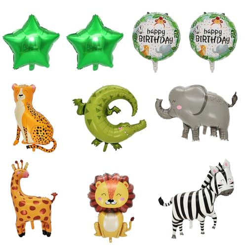 10 Stück Tier Aluminium Folie Ballon Dekoration Dschungel Safari Tiere Ballons Niedlich Löwe Leopard Giraffe für Kinder Geburtstag Party Tier Thema Party Dekoration von Embhlitfe