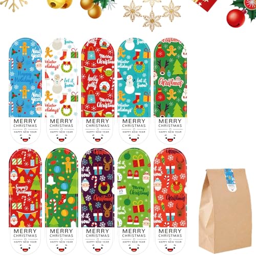 100 Stück Weihnachts Versiegelungsaufkleber,Aufkleber Weihnachten Selbstklebende Weihnachts Versiegelungsetiketten,Weihnachts Papiertütenaufkleber für Weihnachtsfeiern Geschenkverpackungen Dekoration von Embhlitfe