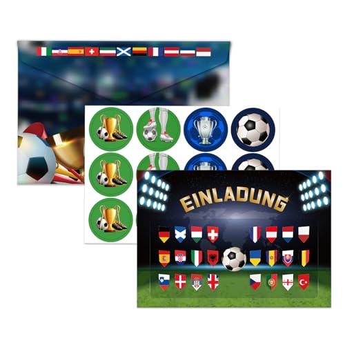 12 Pcs Europäisch Fussball Einladungskarten,Europäische Pokalpartyeinladungseinladungen Fußball Einladungen,2024 Europäische Sportparty Einladungen Fußballspiel Beobachten für Kinder Erwachsene von Embhlitfe