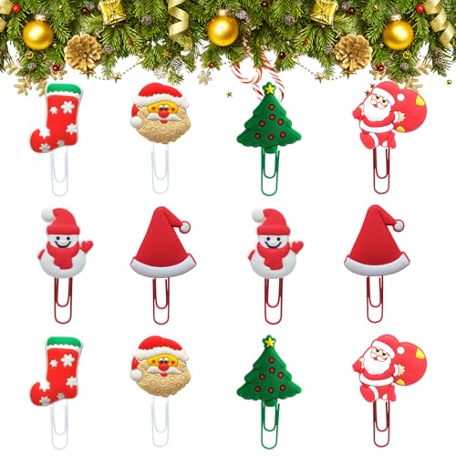 12 Stücke Weihnachts Büroklammern Motiv Lesezeichen Junge lustige Paperclip Lesezeichen Weihnachtsmann Schneemann Büroklammern Bunt für Kinder Teens Jungen Mädchen Studenten von Embhlitfe