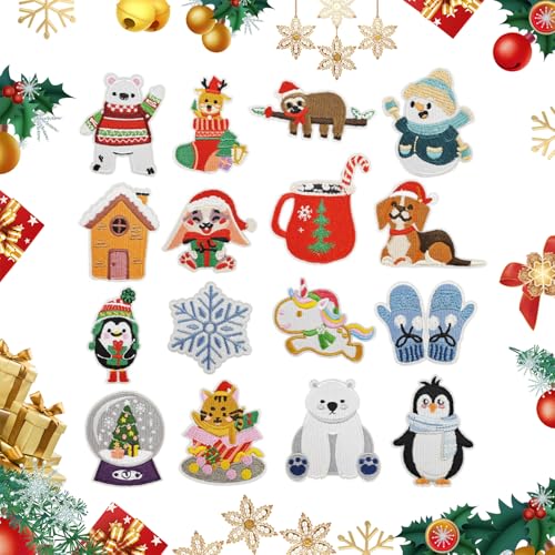 16 Stück Weihnachts Patches Aufbügeln Bügelbilder Kinder Cartoon Patches zum Aufbügeln Gestickte Applikation Bügelbild für Hut Jeans Jacken DIY Weihnachtskostümdekoration (16 Stück) von Embhlitfe