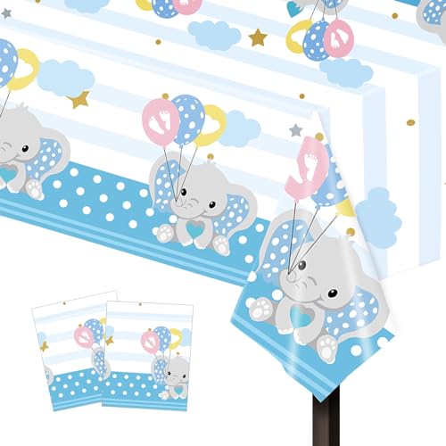 2 Pcs Elephant Party Tischdecke,Blue Elephant Tischtuch Partytischdecken Geburtstag Tischdecke,Kunststoff Tischdecke Tier Tischdecken für Babyshower Geburtstag Party Dekorationen von Embhlitfe