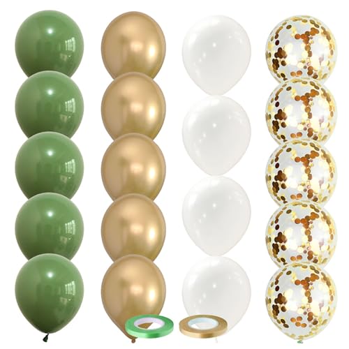 20 pcs Vintage Avocado Grün Latex Ballon Set Pailletten Ballons Grün Weiß Gold Metallic Ballons für Baby Dschungel Thema Geburtstag Party Graduierung Hochzeit Festival Dekoration von Embhlitfe