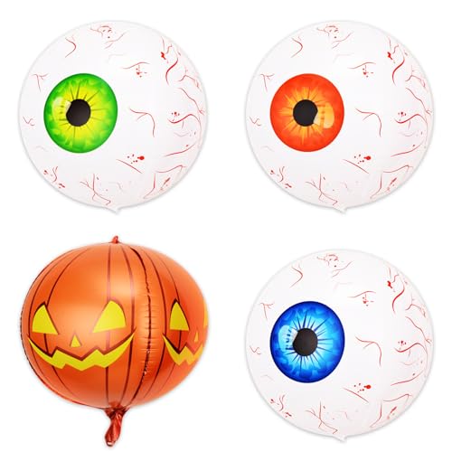 4 Stück Halloween 4D Luftballons Aufblasbare Augapfel Kürbis Luftballons Halloween Aluminium Film Ball Geschenke Aufblasbare Requisiten für Halloween Party Dekoration von Embhlitfe