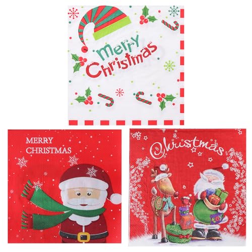 60 Blatt Weihnachtsservietten,Weihnachten Servietten Weihnachts Papierservietten Weihnachtsparty Servietten,Weihnachten Party Papierservietten für Weihnachtspartyzubehör Tischdekorationen (Rot) von Embhlitfe