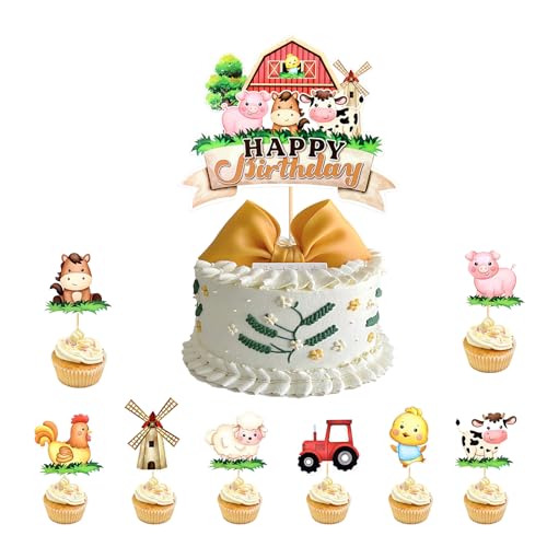 9 Stück Bauernhof Tier Geburtstagskuchen Topper,Milchkuh Kuchen Topper Cow Cake Topper Tier Kuchenaufsatz,Kuh Kuchen Dekoration für Kinder Jungen Mädchen Babyparty Geburtstagsparty Zubehör von Embhlitfe