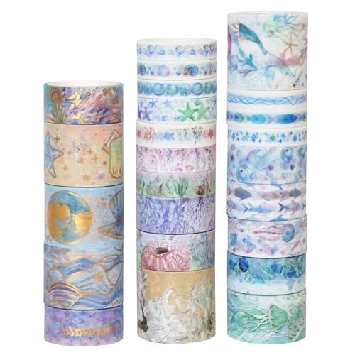 Embhlitfe 24 Rollen Washi Tape Set Marinemuster Hot Stamping Washi Tape Dekoratives Klebeband Bastelbedarf Scrapbook Zubehör Masking Tape Sets für DIY Kunsthandwerk Geschenkverpackung Scrapbook von Embhlitfe