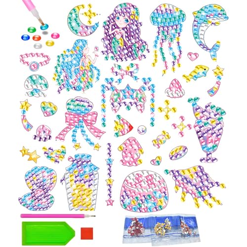 Embhlitfe 33 Stück DIY Diamond Gems Stickers 5D Diamond Painting Sticker Meerjungfrau Prinzessin Diamond Painting für Kinder Spielzeug Weihnachten Kindertag Geschenke Geburtstagsgeschenk von Embhlitfe