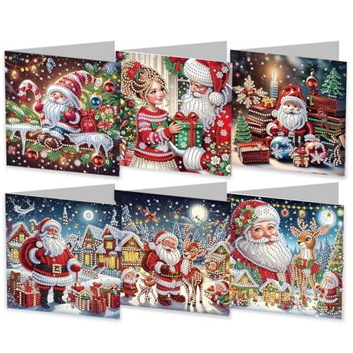 Embhlitfe 6 Stück Diamant Malerei Weihnachtskarten,Diamant Malerei Weihnachts Grußkarten Weihnachtsmann Grußkarte,DIY 5d Diamond Painting Grußkarten Weihnachten Karten für Freunde Familie von Embhlitfe