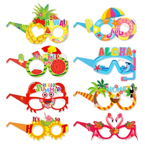 Embhlitfe 8 Stück Hawaiianische Partybrille Aloha Papierbrille Party Lustige Brillen Photo Booth Requisiten Rahmen Karneval Maskerade Masken für Erwachsene Kinder Sommer Strand Party Dekorationen von Embhlitfe