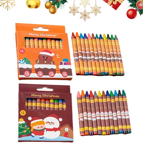 Embhlitfe Packung mit 24 Bunten Weihnachtsmalstiften Ungiftige Malstifte Malstifte zum Zeichnen und Basteln für Jungen und Mädchen Weihnachtsfeier Pädagogisches Lernen Zeichenstifte Spielzeug von Embhlitfe