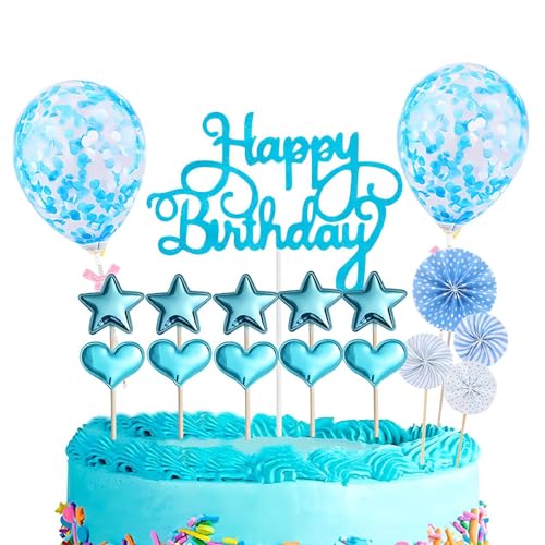 Happy Birthday Tortendeko Cake Topper Geburtstag Roségold Kuchen Deko Junge Mädchen Tortendeko Geburtstag für Geburtstagsfeiern Jubiläen (Blau) von Embhlitfe