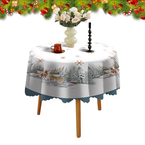 Runde Weihnachten Tischdecke 150cm Durchmesser Weihnachten Runde Fawn Print Tischdecke Runde Tabelle Abdeckung für Cafe Restaurant Buffet Weihnachten Tischplatte Tischdekorationen von Embhlitfe