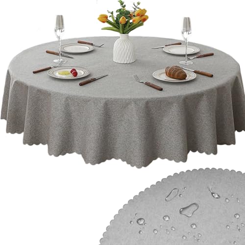 Tischdecke Rund 120 cm Wasserdicht Öldicht Tischdecke Abwaschbar Rund Polyester Fleckschutz Table Cloth für Esszimmer Garten Party Hochzeiten oder HaushalX (Graue Tischdecke) von Embhlitfe