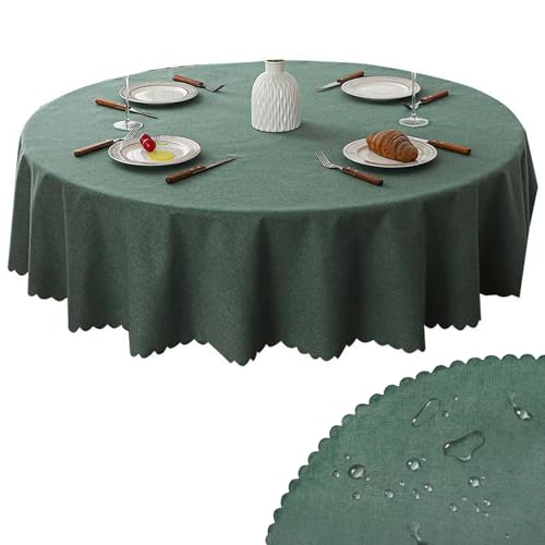 Tischdecke Rund 120 cm Wasserdicht Öldicht Tischdecke Abwaschbar Rund Polyester Fleckschutz Table Cloth für Esszimmer Garten Party Hochzeiten oder HaushalX (Grüne Tischdecke) von Embhlitfe