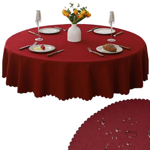 Tischdecke Rund 120 cm Wasserdicht Öldicht Tischdecke Abwaschbar Rund Polyester Fleckschutz Table Cloth für Esszimmer Garten Party Hochzeiten oder HaushalX (Rote Tischdecke) von Embhlitfe