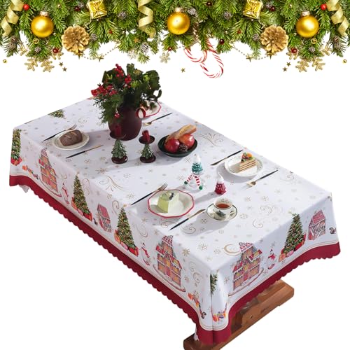 Weihnachts Tischdecke Gartentischdecke Tischdecke Outdoor Kreise und Rechtecke Biertisch Tischdecke Abwaschbar 150 x 220cm Tischdecke Weihnachten für Draußen Esszimmer Küche Garten Party (Rechteck A) von Embhlitfe