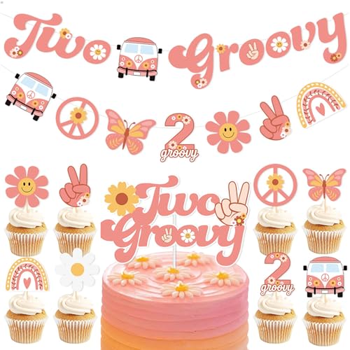 Zwei Groovy Party Dekorationen Zwei Groovy Geburtstag Thema Party Supplies Geburtstag Kuchen Topper Daisy Blumen Boho Dekorationen für Mädchen Hippie Boho Geburtstag Party Dekorationen von Embhlitfe