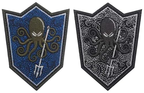 2 x bestickte Aufnäher mit Oktopus-Motiv, für Stickerei, Stoff, Abzeichen, Klettverschluss, bestickt von Embroidered Patch