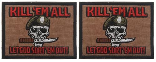 2 Stück Kill'Em All Let God Sort'em Out Stickerei Patch Militär Taktische Moral DIY Emblem Werkzeug Ausrüstung Applique mit Haken Bestickter Patch von Embroidery Patch