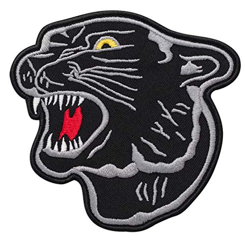 Aufnäher, Motiv: Kopf des schwarzen Panther-Symbols, bestickt, zum Aufbügeln (9,9 x 9,7 cm) von Embrosoft