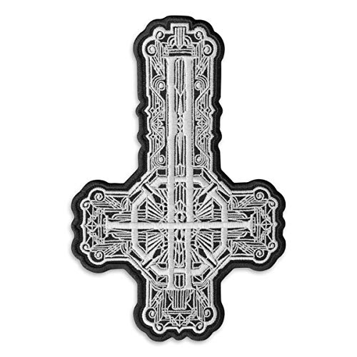 Ghost BC Black and White Grucifix Cross Papa Emeritus Heavy Metal Doom Hard Rock Band bestickter Aufnäher zum Aufbügeln (11,9 x 18,5 cm) von Embrosoft