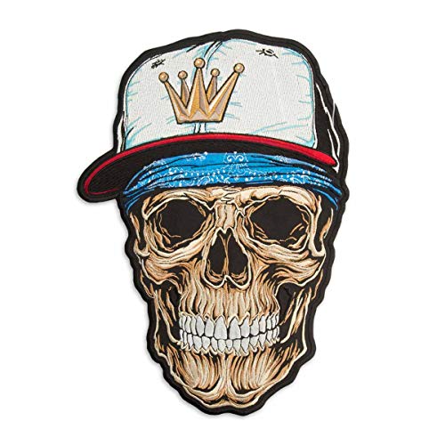 Rap Hip-Hop Skull in Cap bestickter Aufnäher zum Aufbügeln (33 x 23,1 cm) von Embrosoft