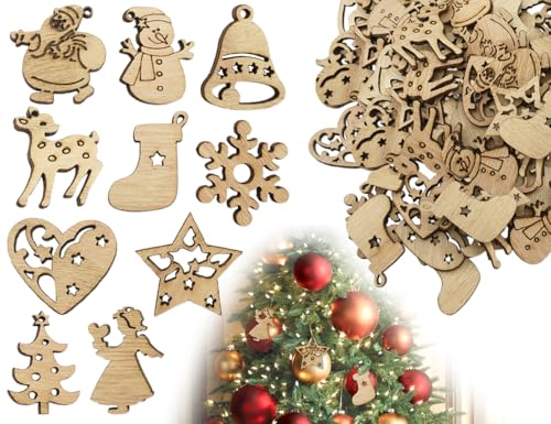 Emezddo 100 Stück Kleine Anhänger Holz Scheiben,Hackschnitzel zum Basteln und Dekorieren,Mini Holzanhänger Ornament,Holzsterne Streudeko,für Tischdeko DIY Handwerk Baumschmuck von Emezddo