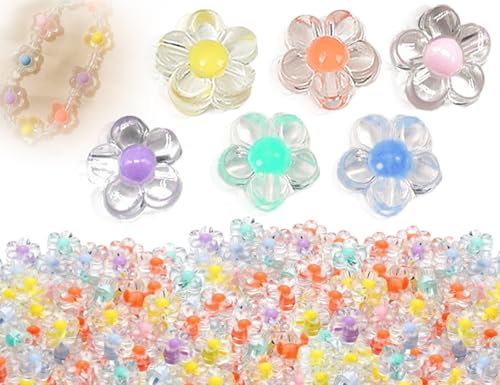 Emezddo 200 Stück Acryl Blumen Perlen,Transparent Flower Beads,kleine Zwischenperlen mit Loch,Lose Spacer Blumenperlen,Pastellperlen zum Auffädeln,für DIY Armbändern Halsketten Ohrringen(12 mm) von Emezddo