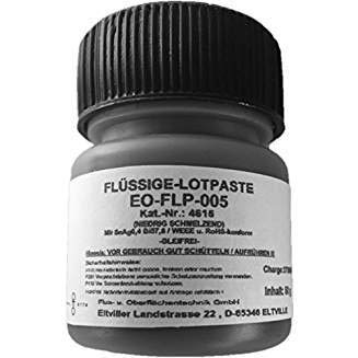 Bauteilschonende, niedrig schmelzende flüssige No-Clean Lotpaste (Schmelzpunkt: 138° C), Pinselflasche 50 g, SnAgBi57,6 (T4), ergiebig, herausragenden Löteigenschaften, EO-FLP-005 von Emil Otto