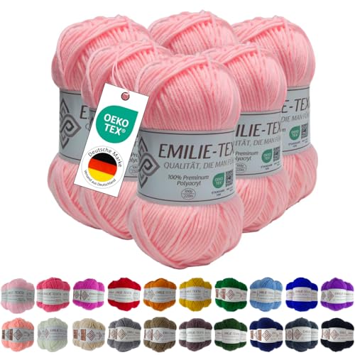 Emilie-Textil Premium Polyacryl-Garn 20 Farben OEKO-TEX zertifiziert für Babys/Allergiker, Garn zum häckeln und stricken (6, Apricot) von Emilie-Textil