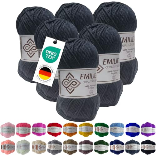 Emilie-Textil Premium Polyacryl-Garn 20 Farben OEKO-TEX zertifiziert für Babys/Allergiker, Garn zum häckeln und stricken (6, Blau Grau) von Emilie-Textil