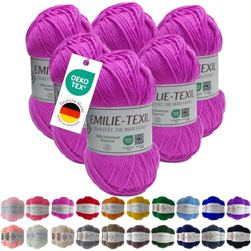 Emilie-Textil Premium Polyacryl-Garn 20 Farben OEKO-TEX zertifiziert für Babys/Allergiker, Garn zum häckeln und stricken (6, Coral) von Emilie-Textil