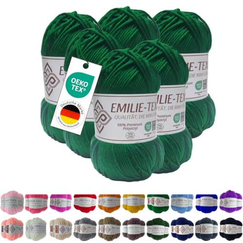 Emilie-Textil Premium Polyacryl-Garn 20 Farben OEKO-TEX zertifiziert für Babys/Allergiker, Garn zum häckeln und stricken (6, Grün) von Emilie-Textil