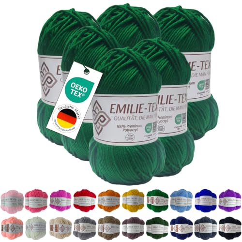 Emilie-Textil Premium Polyacryl-Garn 20 Farben OEKO-TEX zertifiziert für Babys/Allergiker, Garn zum häckeln und stricken (6, Grün) von Emilie-Textil