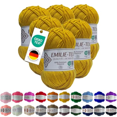 Emilie-Textil Premium Polyacryl-Garn 20 Farben OEKO-TEX zertifiziert für Babys/Allergiker, Garn zum häckeln und stricken (6, Mais Gelb) von Emilie-Textil