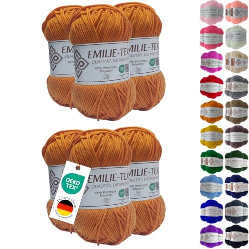 Emilie-Textil Premium Polyacryl-Garn 20 Farben OEKO-TEX zertifiziert für Babys/Allergiker, Garn zum häckeln und stricken (6, Orange) von Emilie-Textil