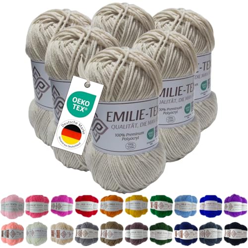 Emilie-Textil Premium Polyacryl-Garn 20 Farben OEKO-TEX zertifiziert für Babys/Allergiker, Garn zum häckeln und stricken (6, Wolle Natur) von Emilie-Textil