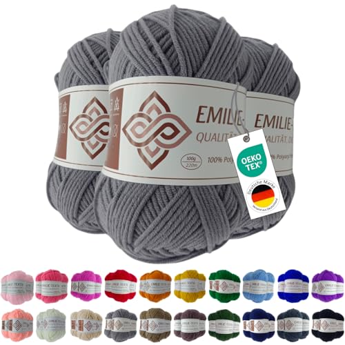 Emilie-Textil Premium Polyacryl-Garn 3X100g 20 Farben OEKO-TEX zertifiziert für Babys/Allergiker, Garn zum häckeln und stricken (3, Grau) von Emilie-Textil