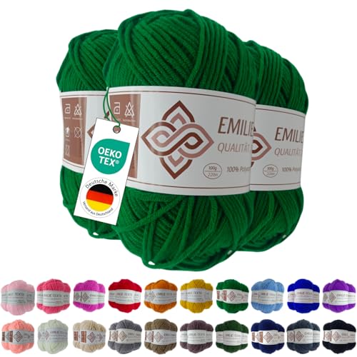 Emilie-Textil Premium Polyacryl-Garn 3X100g 20 Farben OEKO-TEX zertifiziert für Babys/Allergiker, Garn zum häckeln und stricken (3, Grün) von Emilie-Textil