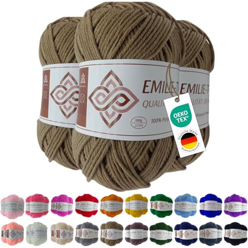 Emilie-Textil Premium Polyacryl-Garn 3X100g 20 Farben OEKO-TEX zertifiziert für Babys/Allergiker, Garn zum häckeln und stricken (3, Hell Braun) von Emilie-Textil